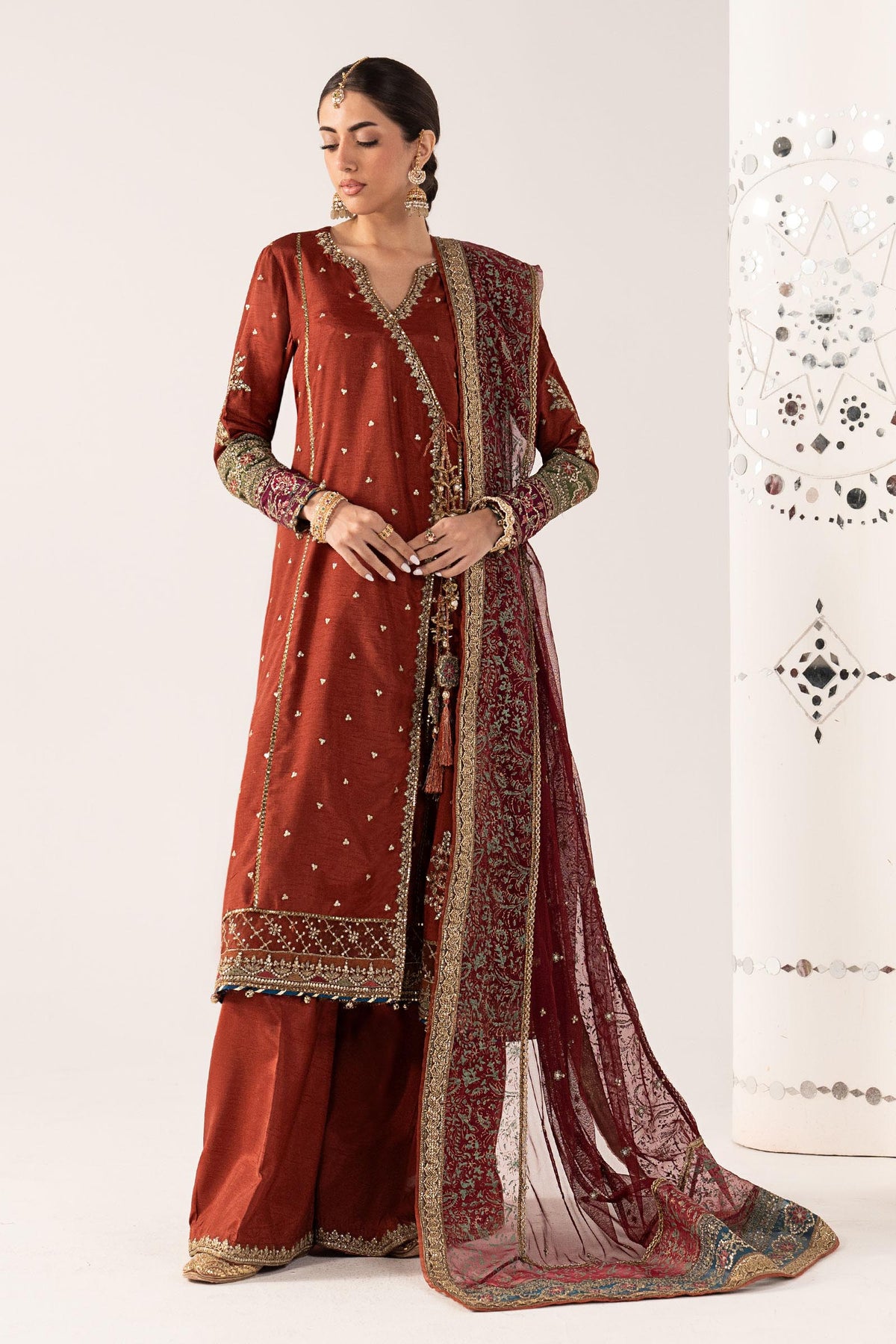 3 Piece Embroidered Tissue Silk Suit